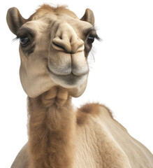 Close up portrait of a dromedary camel isolated on a white background as transparent PNG, generative AI animal