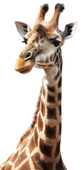 Wall Mural - Close up portrait of a african giraffe isolated on a white background as transparent PNG, generative AI animal