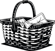 Picnic Basket Logo Monochrome Design Style
