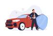 Car insurance policy finance form money concept. Car insurance icon vector document. Vector cartoon illustration for UI, car safety