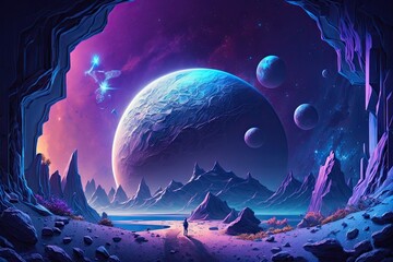 Wall Mural - very epic blue and purple space as background spectacular. generative ai aig15.