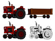 cartoon red farm tractor with hay trailer illustration stock image on a white background