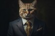 © top images - Anthropomorphic cat dressed in a suit like a businessman. business concept. AI generated, human enhanced