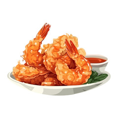 Wall Mural - Fried prawn appetizer on gourmet seafood plate