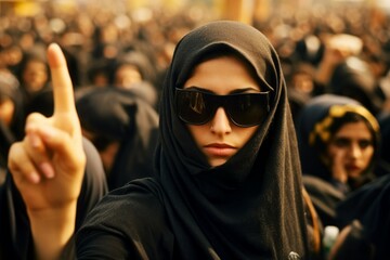 Wall Mural - Arab woman protesting at a social rally. AI generated, human enhanced