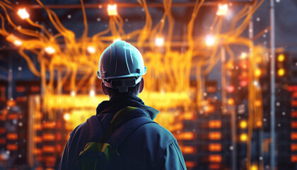 Wall Mural - electrical engineer at construction site