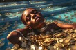 Glamorous Black Beauty: Diving into a Pool of Gold and Money, generative ai
