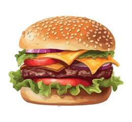 Wall Mural - Grilled beef burger with cheddar and tomato