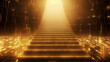 Luxury yellow golden staircase with gold light ray for award ceremony. Generative AI