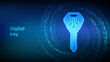 © iuriimotov - Digital key. Electronic key icon made with binary code. Cyber security and access background. Virtual tunnel warp made with digital code. Data Flow. Vector Illustration.