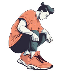 Wall Mural - young man wearing new sport shoes