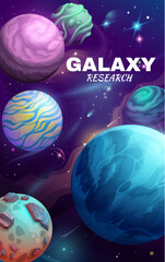 Wall Mural - cartoon galaxy space planets poster. vector background with extraterrestrial landscape, asteroids, s