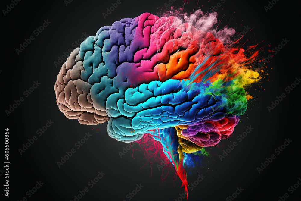 concept of a human brain full with creativity, shows multiple colors ...