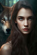 portrait of a woman with a wolf