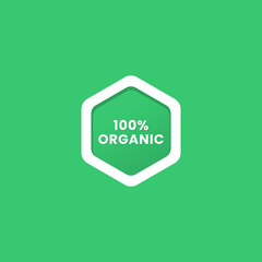 Sticker - 100% organic label or 100% organic icon vector isolated in flat style. 100% organic label vector for product packaging design element. 100% organic icon for packaging design element.