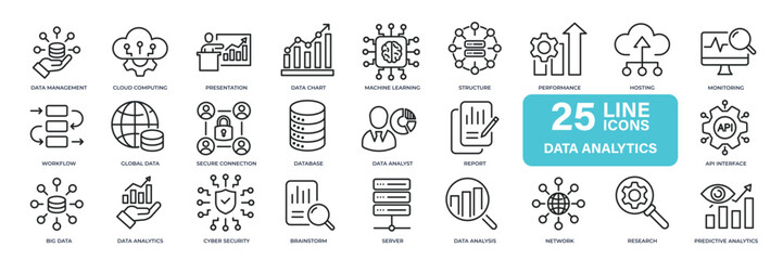 Wall Mural - data analystic thin line icons. editable stroke. for website marketing design, logo, app, template, 
