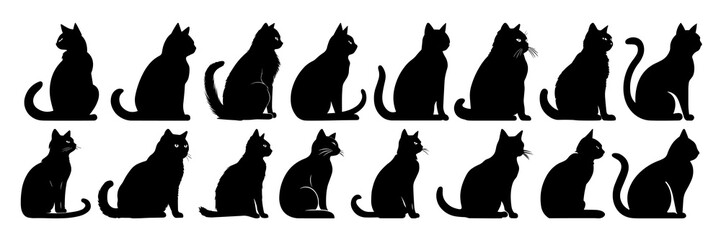 Wall Mural - cat silhouettes set, large pack of vector silhouette design, isolated white background