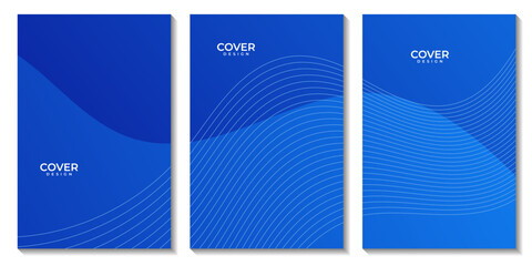 set of flyers with abstract blue wave gradient background