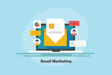 Wall Mural - new mail on laptop screen opening message, targeting network of people with email marketing strategy