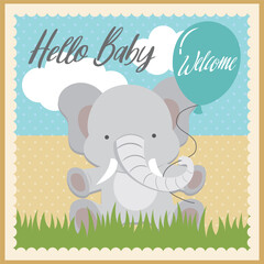 Canvas Print - baby shower card with elephant and balloon