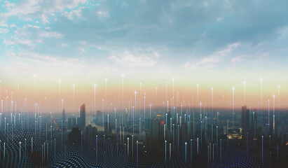 Modern city with wireless network connection and city scape concept. Wireless network and Connection technology concept