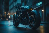 Fototapeta  - Futuristic bike parked on the street. Generative AI