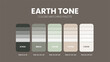 Color palette in Earth Tone colour theme collections. Color inspiration or color chart with codes template. Color combination set of RGB. Colors swatch for graphic design, art, fashion and web design.