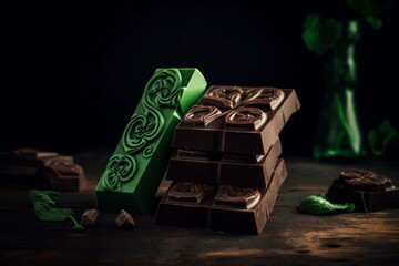 st. patrick's day chocolate with green and black background. generative ai