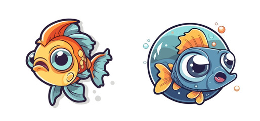 cartoon fish for t shirt kid print template and sticker fish vector set