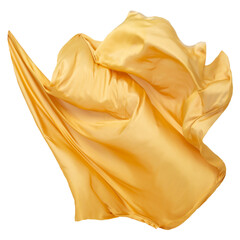 smooth flying elegant on transparent background, golden fabric fluttering textile wind silk wave fas