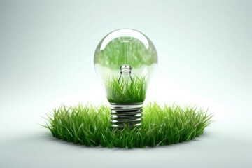 Poster - Natural in lightbulb. Lightbulb on grass eco friendly world concept. Generative AI