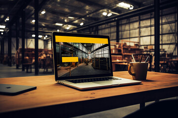 industrial office mockup responsive website builder on laptop screen. close-up. generative ai conten