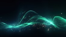 Abstract Futuristic Background With Green And Blue Glowing Neon Moving High Speed Wave Lines And Bokeh Lights. Visualization Of Sound Waves. Data Transfer Concept. Fantastic Wallpaper. Generative AI