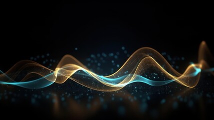 abstract futuristic background with gold and blue glowing neon moving high speed wave lines and boke