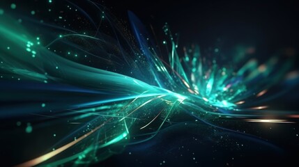 abstract futuristic background with green and blue glowing neon moving high speed wave lines and bok