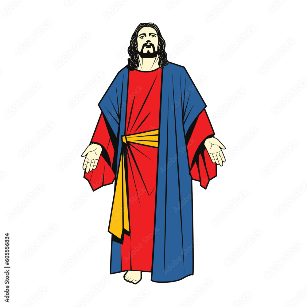 Jesus Christ in a red and blue robe. Vector illustration isolated on ...