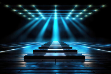 Empty stage background with spotlights blue. High quality photo