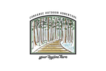 Wall Mural - Vintage Retro American Congaree Forest National Park for Outdoor Adventure T Shirt Logo Illustration