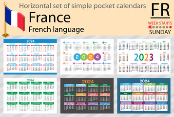 Wall Mural - French horizontal set of pocket calendar for 2024. Week starts Sunday