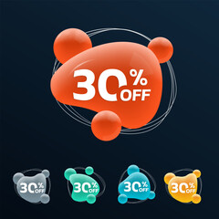 Sticker - 30 percent price off. sale 3d badge, sticker or label. abstract shapes discount, promotion banner te