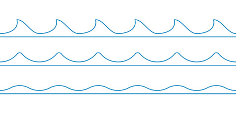 Sticker - wave set. seamless water waves pattern with abstract line shapes. sea, ocean, river symbol. vector i