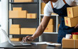 © crizzystudio - Freelance businessman checking and verifying shipping information Package boxes to prepare for delivery to customers who order online on laptop computers and tablets. ecommerce startup business ideas