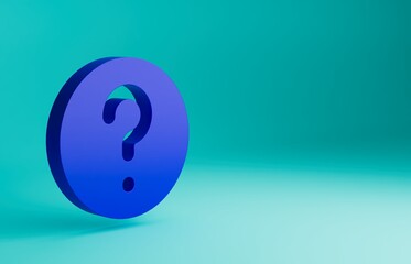 Sticker - Blue Unknown search icon isolated on blue background. Magnifying glass and question mark. Minimalism concept. 3D render illustration