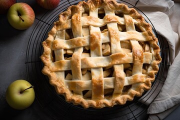 Poster - classic apple pie, with flaky crust and sweet filling, created with generative ai