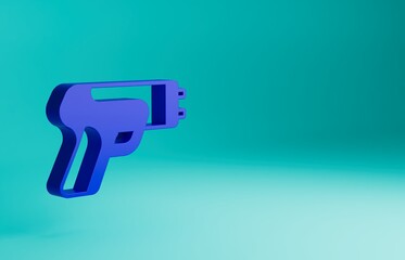 Poster - Blue Police electric shocker icon isolated on blue background. Shocker for protection. Taser is an electric weapon. Minimalism concept. 3D render illustration