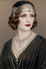 Wall Mural - Beautiful vintage flapper woman from the 1920s (AI-generated fictional illustration)