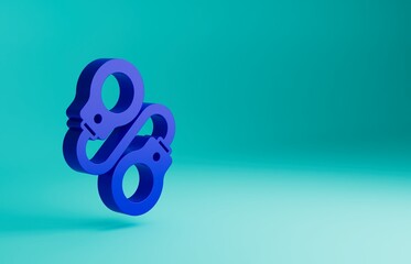 Canvas Print - Blue Handcuffs icon isolated on blue background. Minimalism concept. 3D render illustration