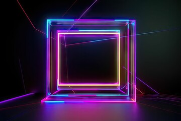 Wall Mural - neon frame with abstract background for creative mockup, created with generative ai