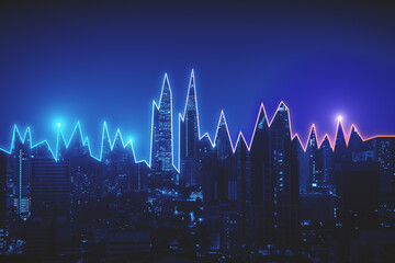 Canvas Print - Creative digital night city skyline background. Technology and metaverse concept.