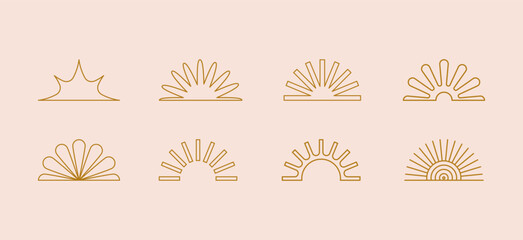 Fototapete - Vector set of linear boho icons and symbols - sun logo design templates  - abstract design elements for decoration in modern minimalist style for social media posts